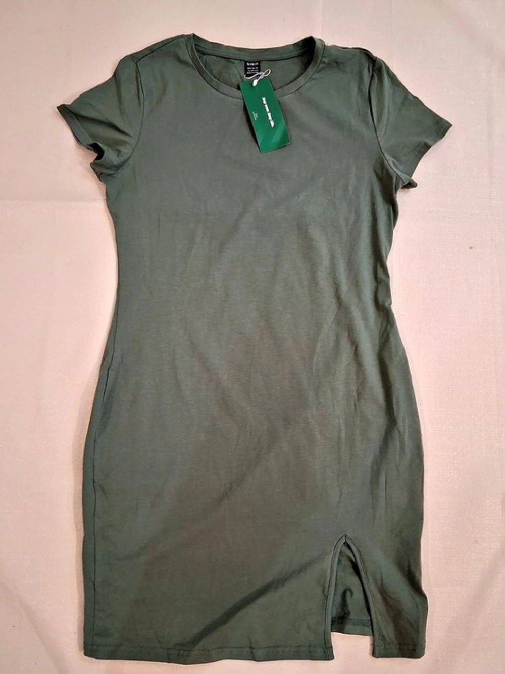 SHEIN EZwear Solid Split Hem T-Shirt Dress Green Large